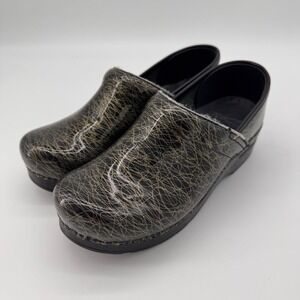 Dansko Women's Professional Leather Clogs Black Gold Scribble Sz 39